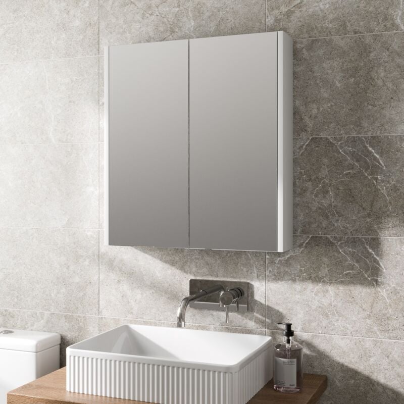 Aurora - White Bathroom Wall Mirror Cabinet Modern Storage 600mm Two Door