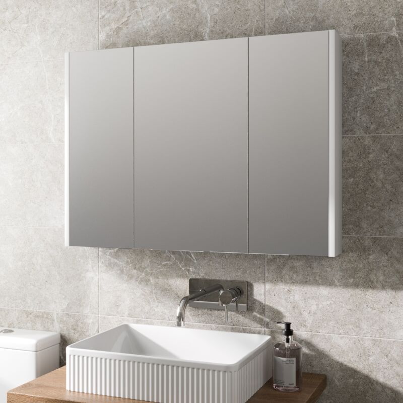 Aurora - White Bathroom Wall Mirror Cabinet Modern Storage 900mm Three Door