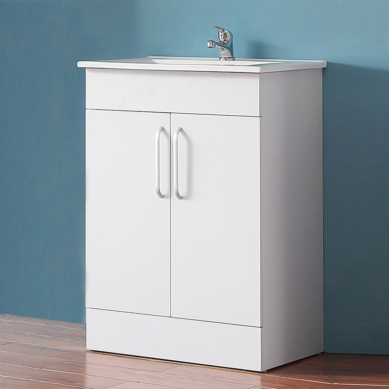 600mm Bathroom Vanity Basin Sink Unit Matte White Cabinet Soft Close Door Hinges Storage Furniture - Acezanble