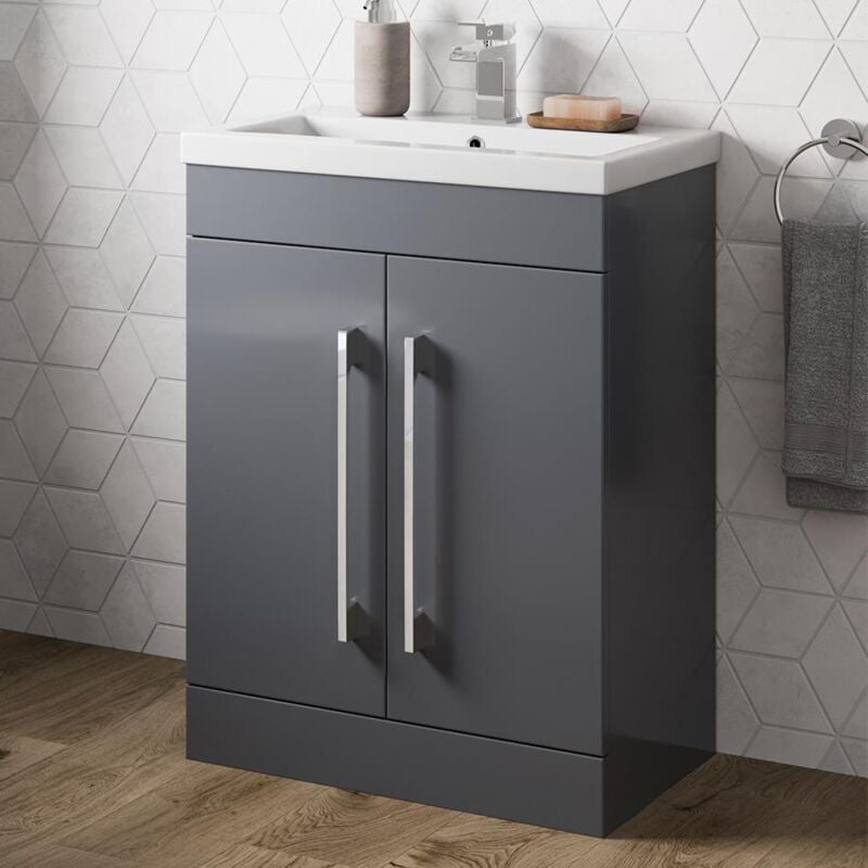 600mm Bathroom Vanity Unit Basin Cabinet Unit Grey Modern Stylish