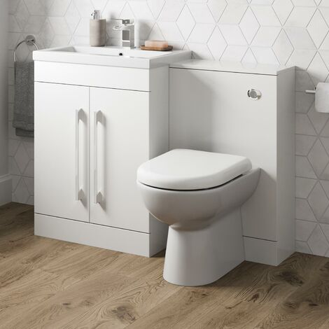 600mm Bathroom Vanity Unit Basin Concealed Cistern Toilet WC Gloss White Modern
