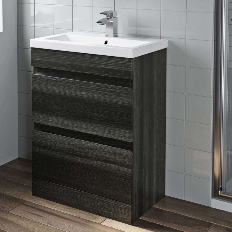 Charcoal Grey Bathroom Furniture Vanity Unit with Basin Sink Cabinet Storage 600mm Drawer