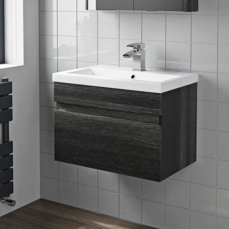 Charcoal Grey Bathroom Furniture Vanity Unit with Basin Sink Cabinet Storage 600mm Drawer Wall Hung