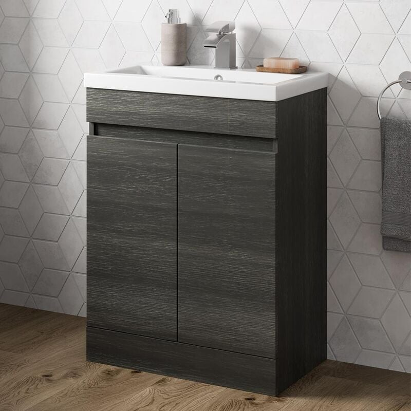 Charcoal Grey Bathroom Furniture Vanity Unit with Basin Sink Cabinet Storage 600mm Door