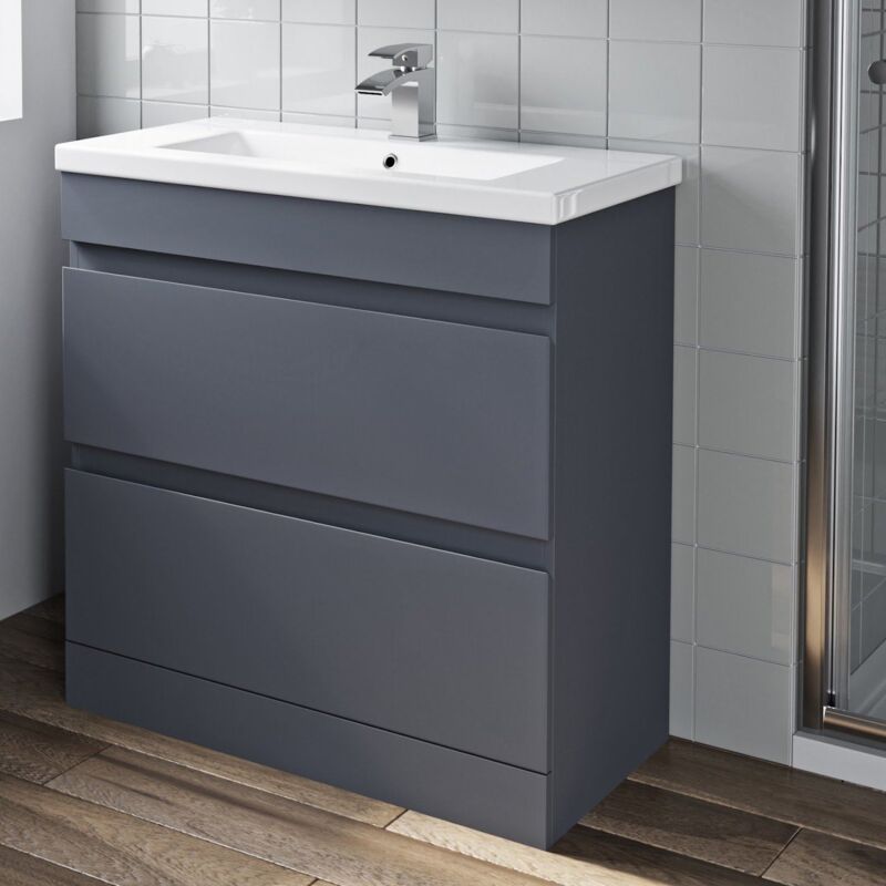 Grey Gloss Bathroom Furniture Vanity Unit with Basin Sink Cabinet Storage 800mm Drawer