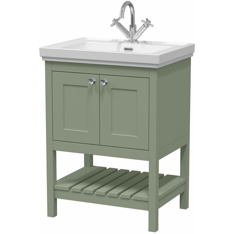Park Lane - 600mm Bathroom Vanity Unit Wash Basin Sink Cabinet Furniture Green Traditional - Green