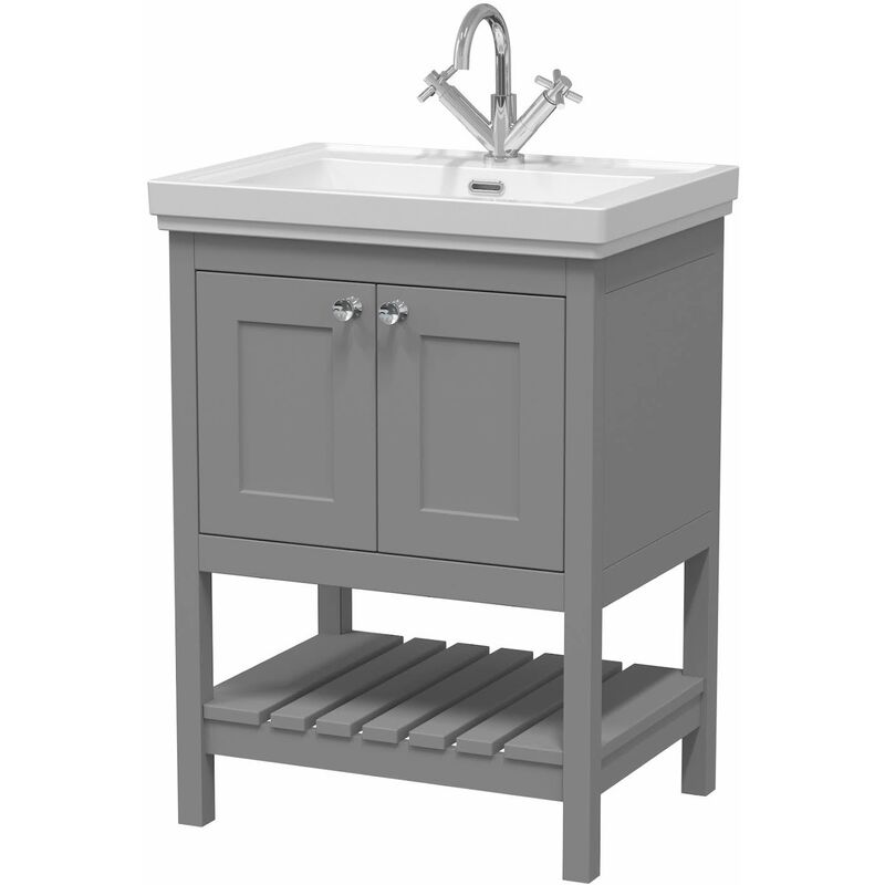 Park Lane 600mm Bathroom Vanity Unit Wash Basin Sink Cabinet Furniture Grey Traditional - Grey