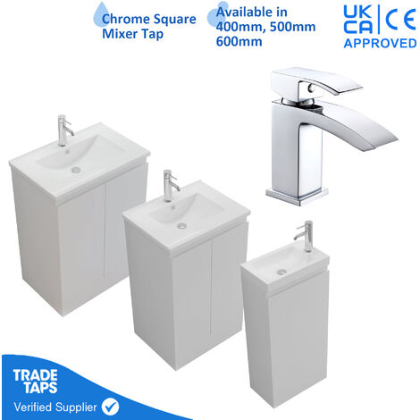 600mm Freestanding Bathroom Vanity Unit with Basin Chrome Square Tap & Waste
