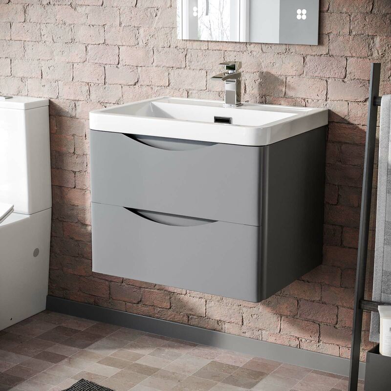 600mm Matte Grey Wall Hung Basin Vanity Cabinet Storage Furniture Lyndon