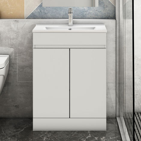 500 600mm Modern White Greyt Freestanding Bathroom Sink and Cabinet Vanity Unit Doors