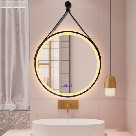 600MM Round Demister Bathroom Mirror with 3 Colours Dimmable LED Lights, Dual control Wall Mounted, IP44, Variable light 2 color light strip, Blackout memory