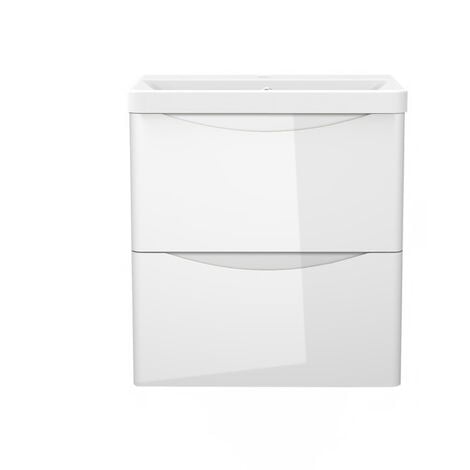 600mm Wall Hung Basin Vanity Unit Gloss White