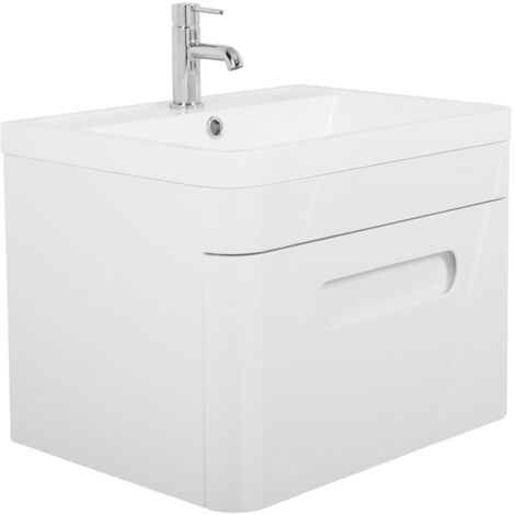 600mm Wall Hung Basin Vanity Unit Gloss White Single Drawer