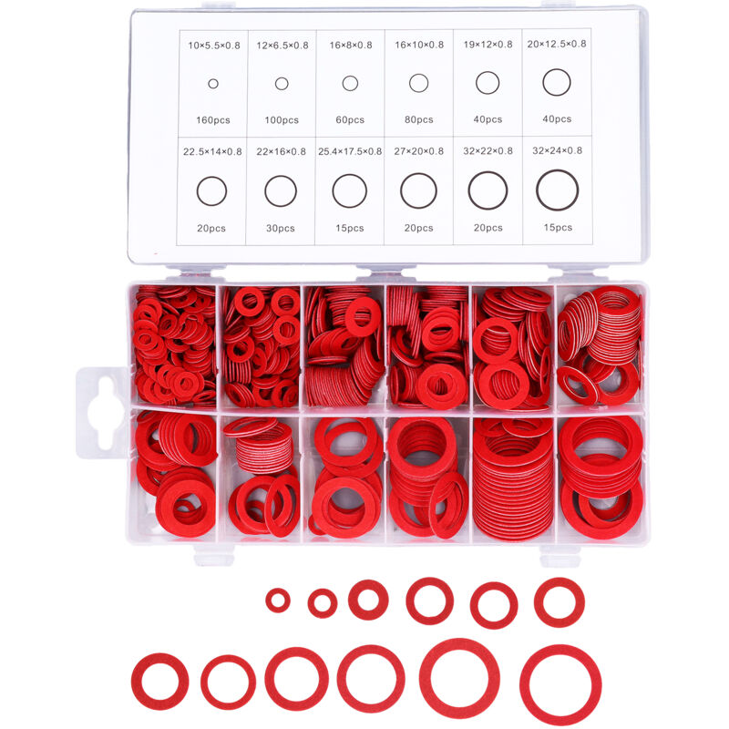 600PCS Assortiment de Rondelles Plates Isolation Acier Allié Papier Fibre Joint d'Etanchéité Tailles Multiples