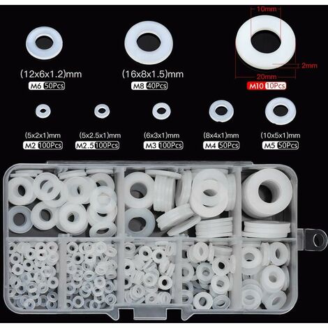 600pcs Rondelles Plastique, Entretoise Nylon M2 M2.5 M3 M4 M5 M6 M8 M10 M12 Rondelle pour Mécanique, Assortiment Joint Rondelle Étanchéité en Nylon Isolation