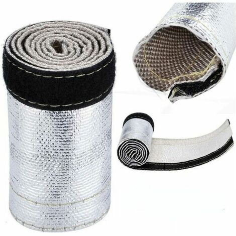 600x106mm Bouclier thermique en tissu de fibre de verre, gaine de tuyau en fil isolé tuyau aluminisé et tuyau argenté protection de fil barrière gaine thermique gris blanc