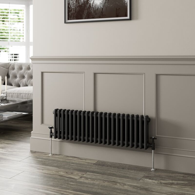 Traditional Black Collosseum Column Radiators Vertical Horizontal 300 x 1010mm Double Column Horizontal