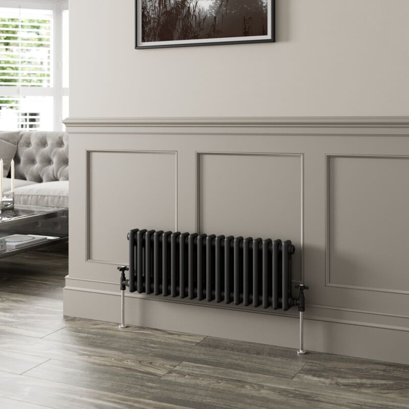 Traditional Black Collosseum Column Radiators Vertical Horizontal 300 x 830mm Double Column Horizontal