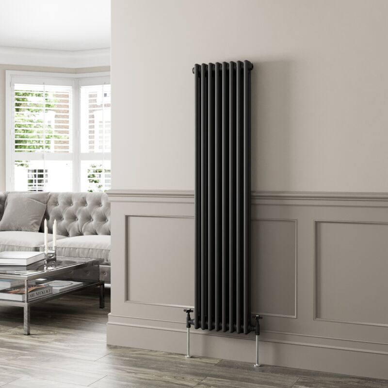 Traditional Black Collosseum Column Radiators Vertical Horizontal 1600 x 380mm Double Column Vertical