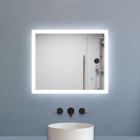 600x500mm Backlit LED Illuminated Bathroom Mirror with LED Lights, Lighted Bathroom Makeup Wall Mounted Mirror with Demister Pad, Sensor Touch Switch, Horizontal/Vertical