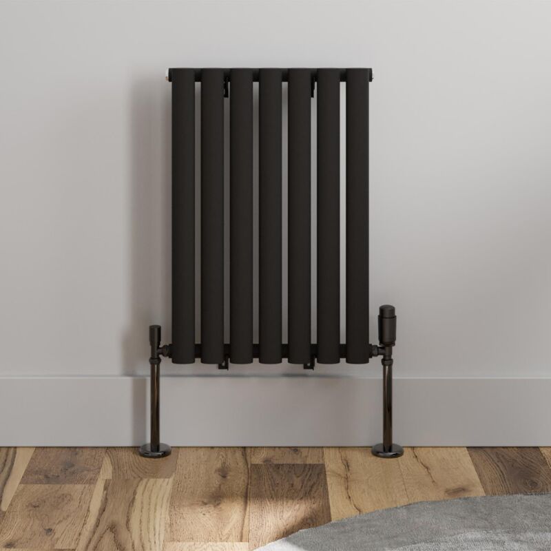 Black Oval Column Designer Radiator Vertical Horizontal 600 x 420mm Single Panel