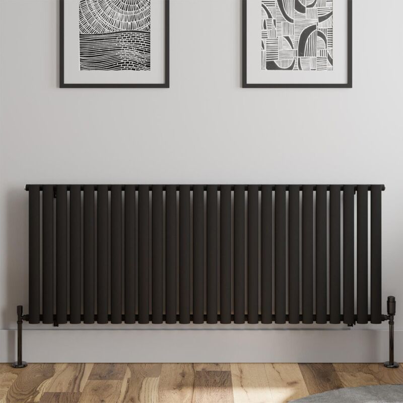 Black Oval Column Designer Radiator Vertical Horizontal 600 x 1560mm Single Panel