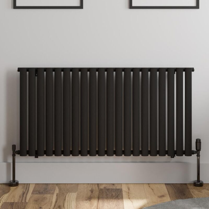 Black Oval Column Designer Radiator Vertical Horizontal 600 x 1200mm Single Panel