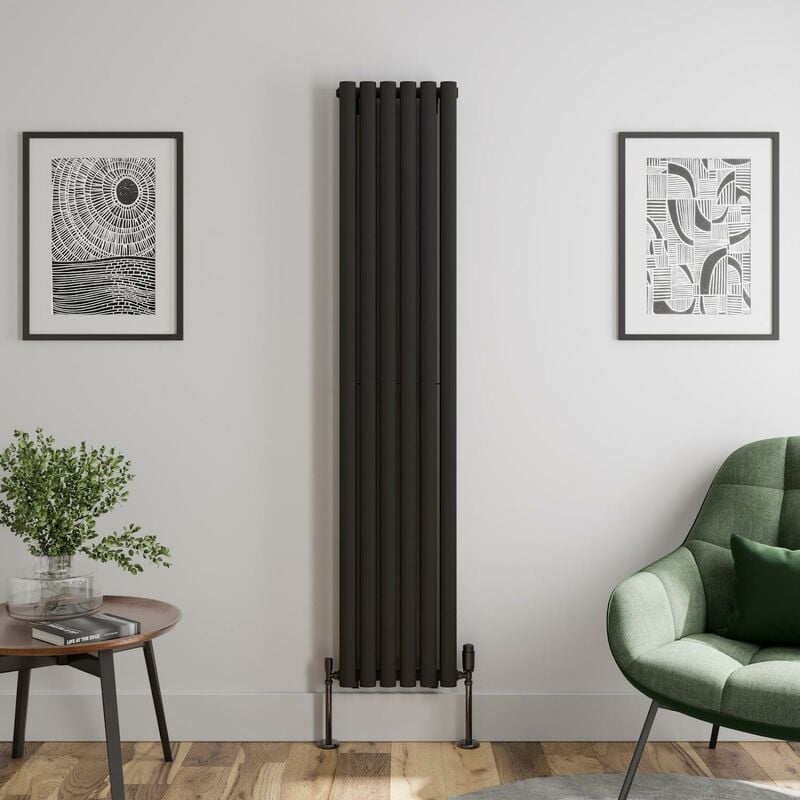 Duratherm - Black Oval Column Designer Radiator Vertical Horizontal 1800 x 360mm Double Panel