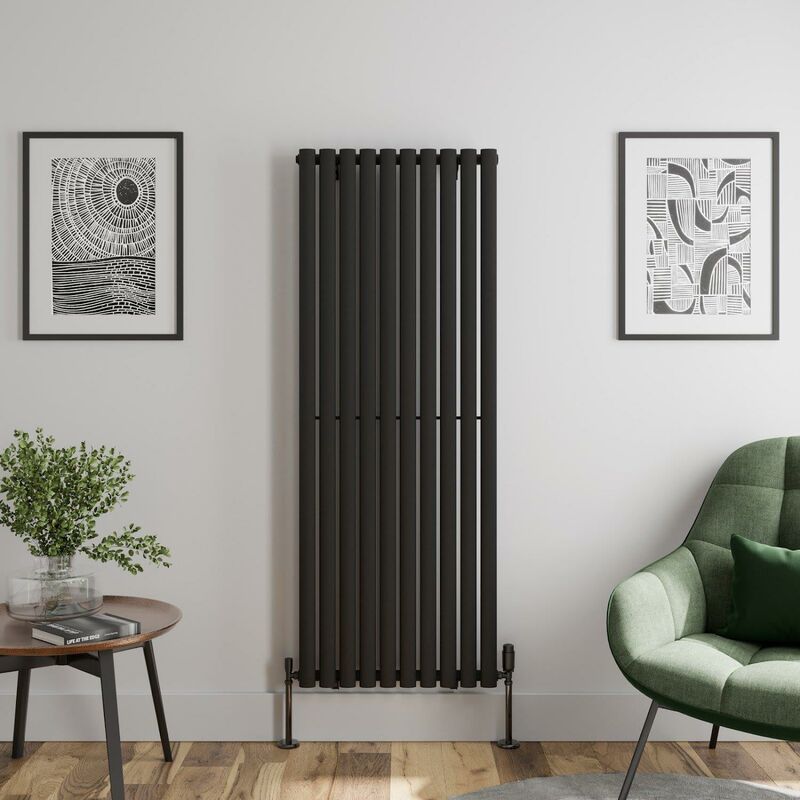 Black Oval Column Designer Radiator Vertical Horizontal 1600 x 600mm Single Panel