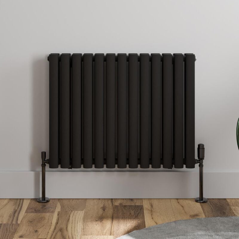 Black Oval Column Designer Radiator Vertical Horizontal 600 x 780mm Double Panel