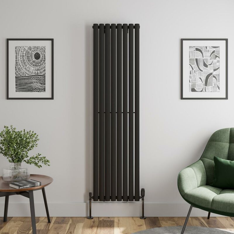 Black Oval Column Designer Radiator Vertical Horizontal 1800 x 480mm Single Panel