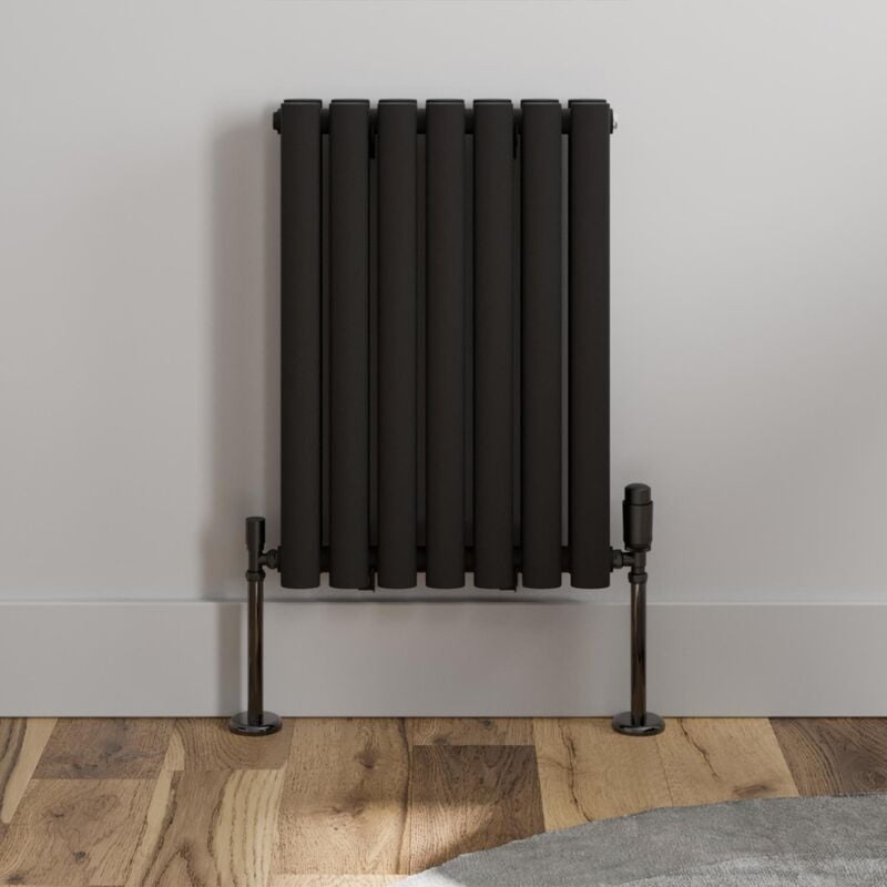 Duratherm - Black Oval Column Designer Radiator Vertical Horizontal 600 x 420mm Double Panel