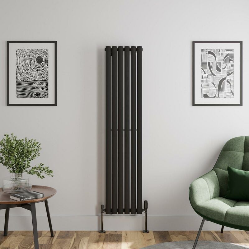 Duratherm - Black Oval Column Designer Radiator Vertical Horizontal 1600 x 360mm Single Panel