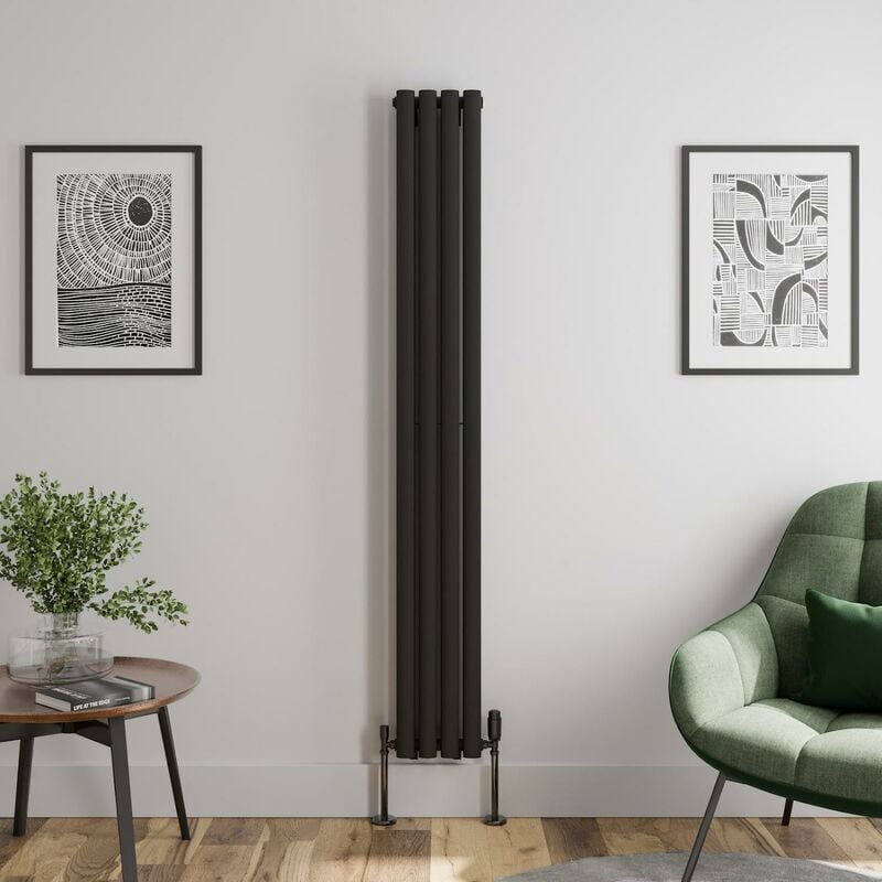 Black Oval Column Designer Radiator Vertical Horizontal 1800 x 240mm Double Panel