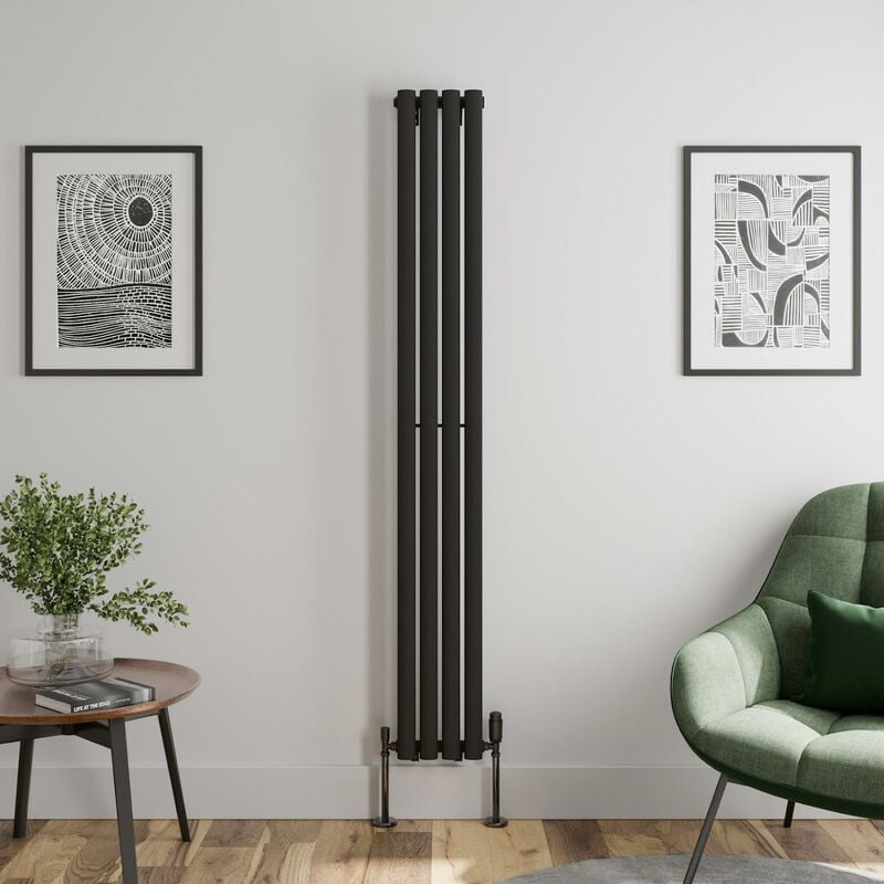 Duratherm - Black Oval Column Designer Radiator Vertical Horizontal 1800 x 240mm Single Panel