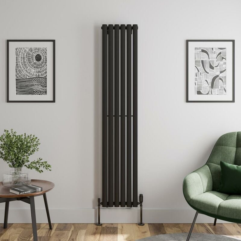 Black Oval Column Designer Radiator Vertical Horizontal 1800 x 360mm Single Panel