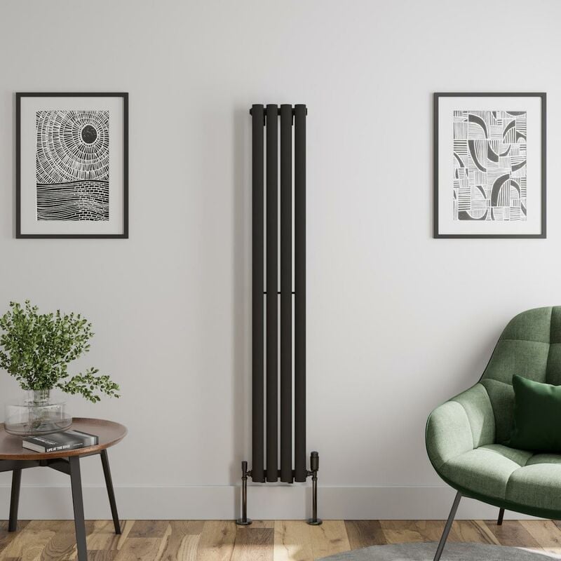 Duratherm - Black Oval Column Designer Radiator Vertical Horizontal 1600 x 240mm Single Panel