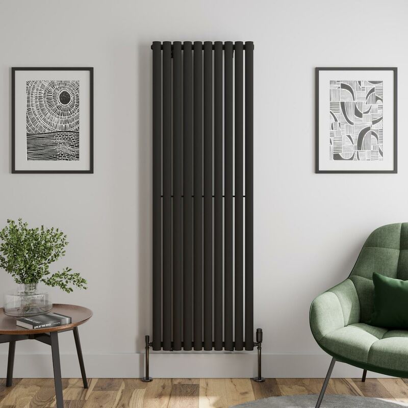 Black Oval Column Designer Radiator Vertical Horizontal 1800 x 600mm Single Panel