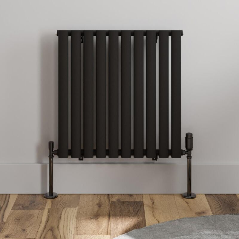 Duratherm - Black Oval Column Designer Radiator Vertical Horizontal 600 x 600mm Single Panel