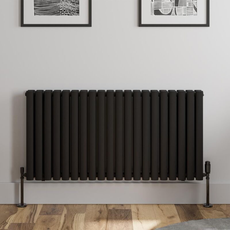 Black Oval Column Designer Radiator Vertical Horizontal 600 x 1200mm Double Panel