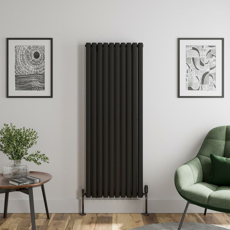 Duratherm - Black Oval Column Designer Radiator Vertical Horizontal 1600 x 600mm Double Panel