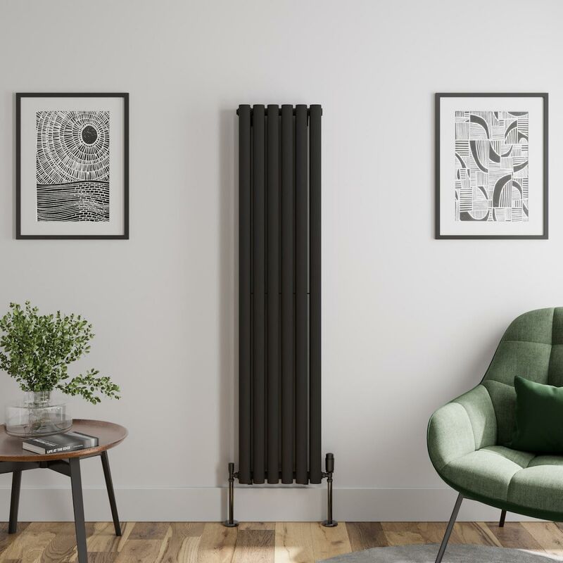 Black Oval Column Designer Radiator Vertical Horizontal 1600 x 360mm Double Panel