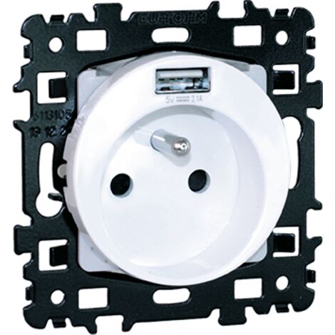60256 Eur'ohm Square Prise De Courant 2p+t + Usb A Blanc