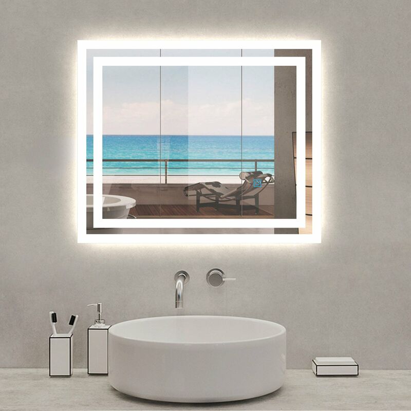 

60X50cm Espejo de Baño con Iluminación LED Luz Espejo Interruptor Táctil con Antiniebla Montado en Pared