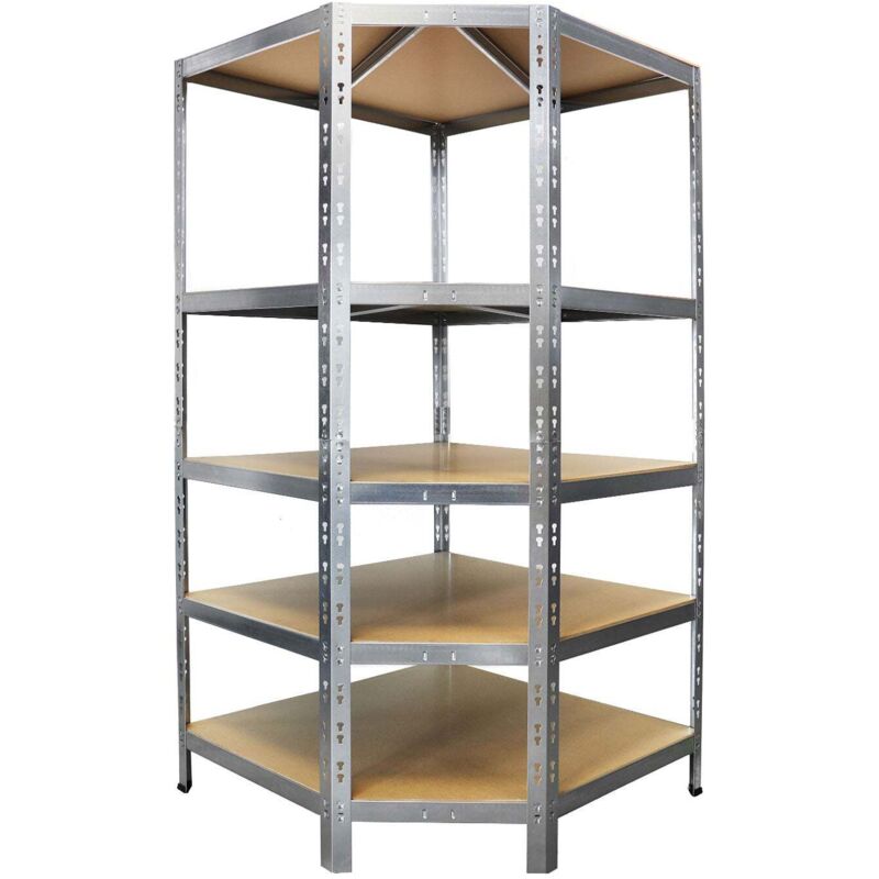 Étagère d'angle charge lourde, Galvanisé, 5 Étages, 180 x 90 x 42 x 60 cm Charge Max : 875 kg