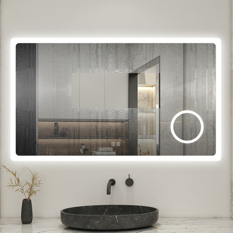 Biubiubath - 160x80cm Tricolor anti-buée led miroir de salle de bain avec bluetooth et miroir grossissant 3x,mémoire et lumière gradation