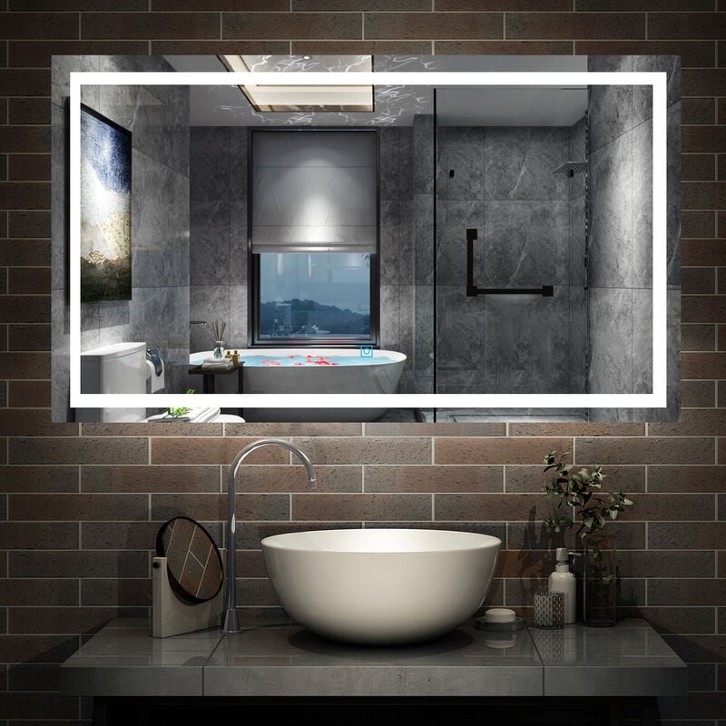 Aica Sanitaire - led miroir lumineux 3 couleurs 120x80cm + anti-buée + dimmable + mémoire + tactile miroir salle de bain