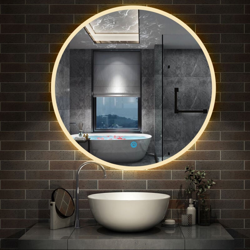Aica Sanitaire - aica Miroir de salle de bain led rond de 80 cm avec fonction mémoire de gradation de 4 couleurs et anti-buée