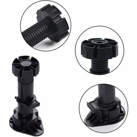(60–80 mm) 24 Stück Kunststoff-Schrankfüße, Möbelfüße, verstellbare Möbelfüße, schwarze Kunststoff-Möbelfüße mit Clip-Befestigungsfuß
