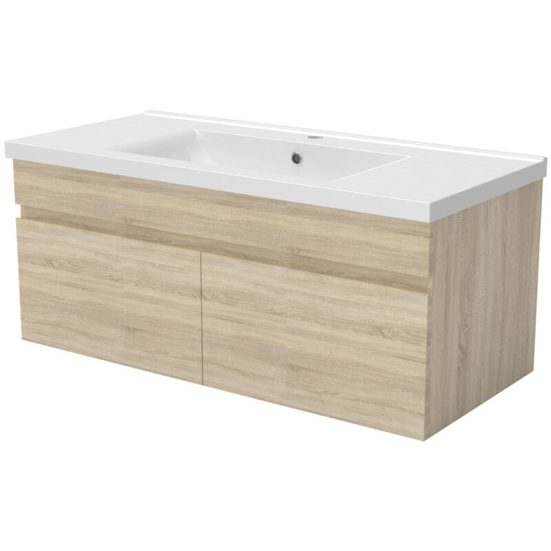 Ocean Sanitaire - Meuble vasque suspendu 100cm naturel avec 2 portes